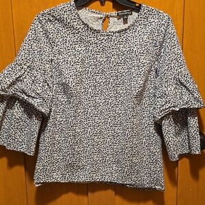 J. Crew Mercantle White with Blue Flowers Ruffled Blouse